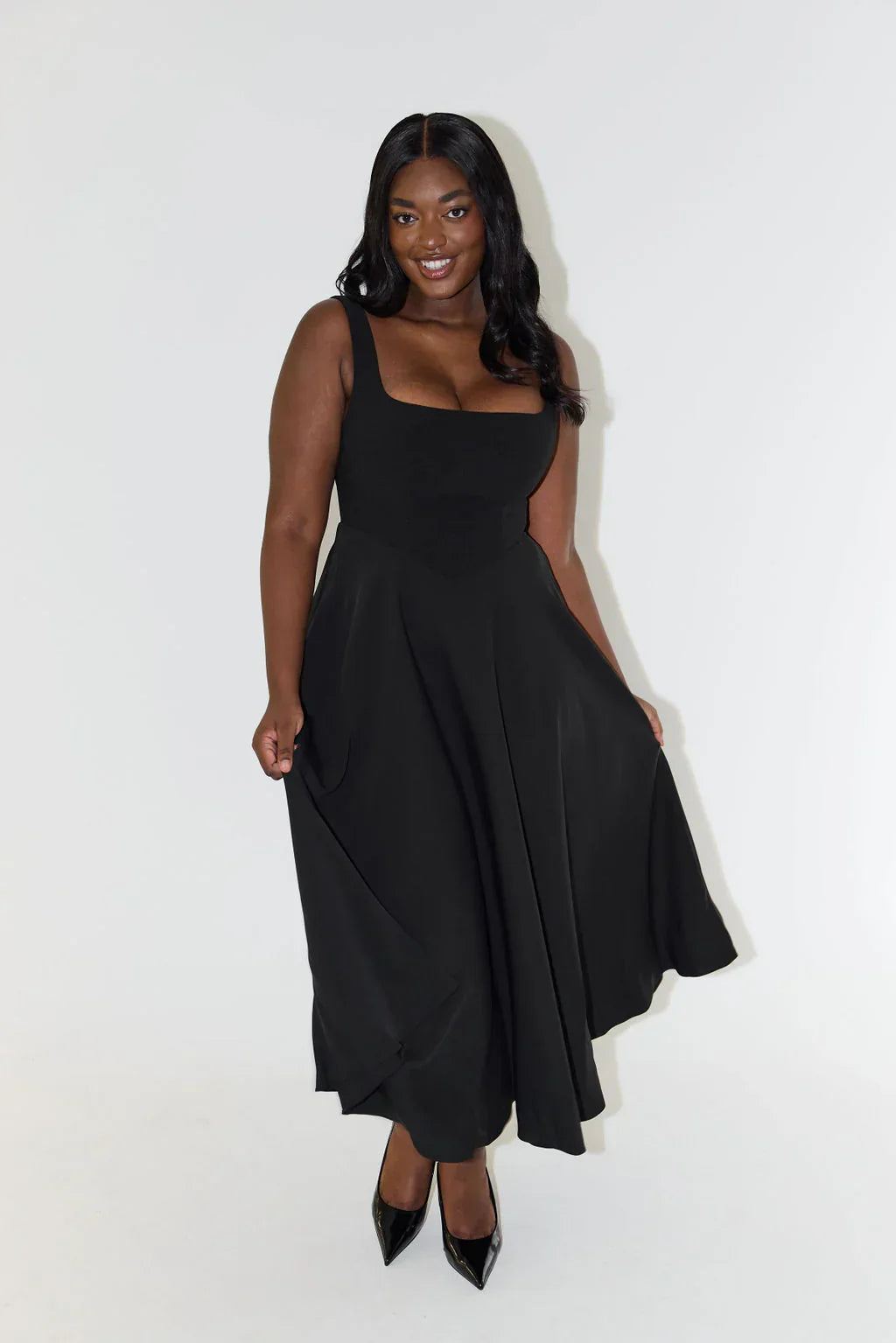 High Waist Square Neck Midi Dress