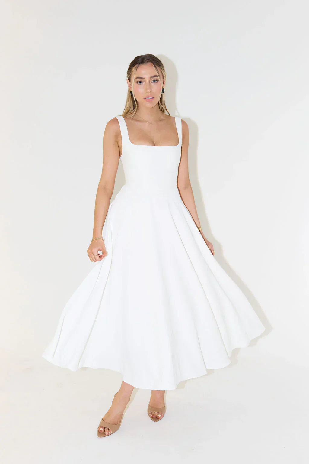 High Waist Square Neck Midi Dress