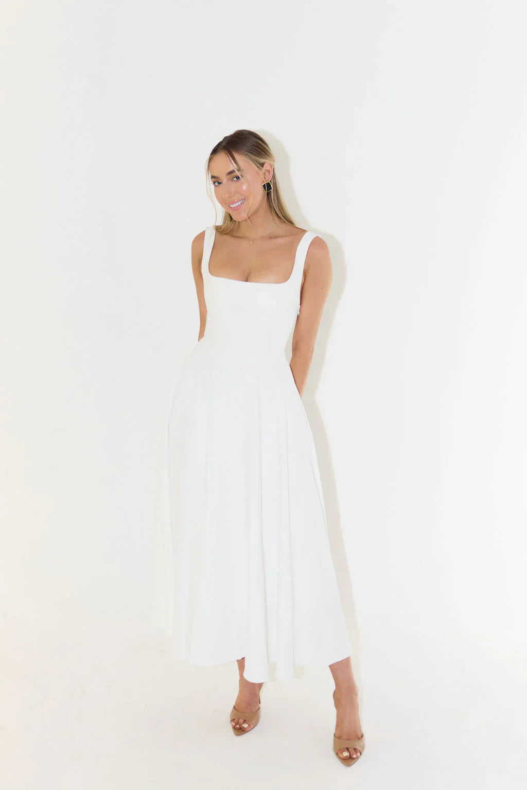 High Waist Square Neck Midi Dress