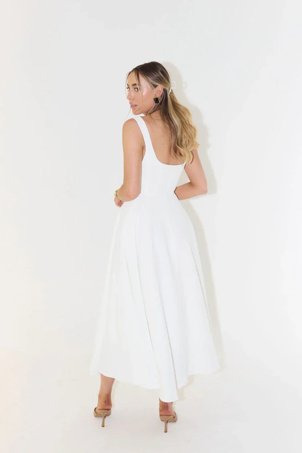 High Waist Square Neck Midi Dress