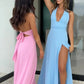 Deep V Neck Solid Color Dress