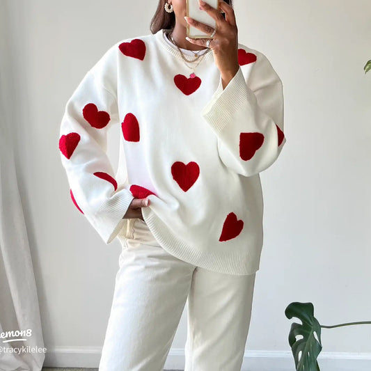 Cozy Red Heart Sweater