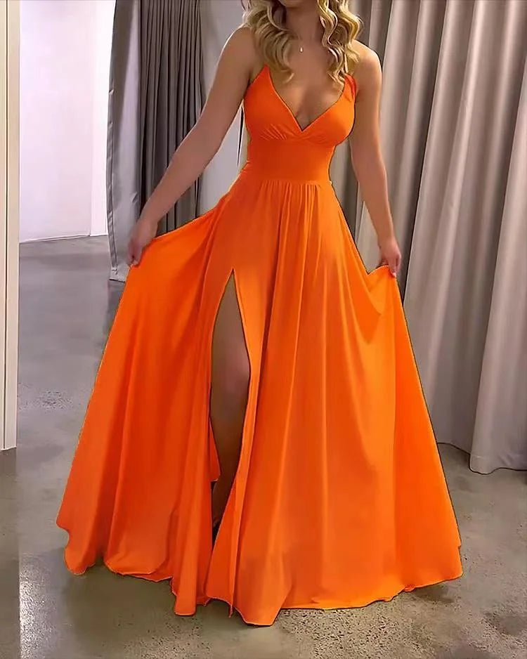 Solid Color Slit Dress