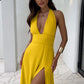 Deep V Neck Solid Color Dress