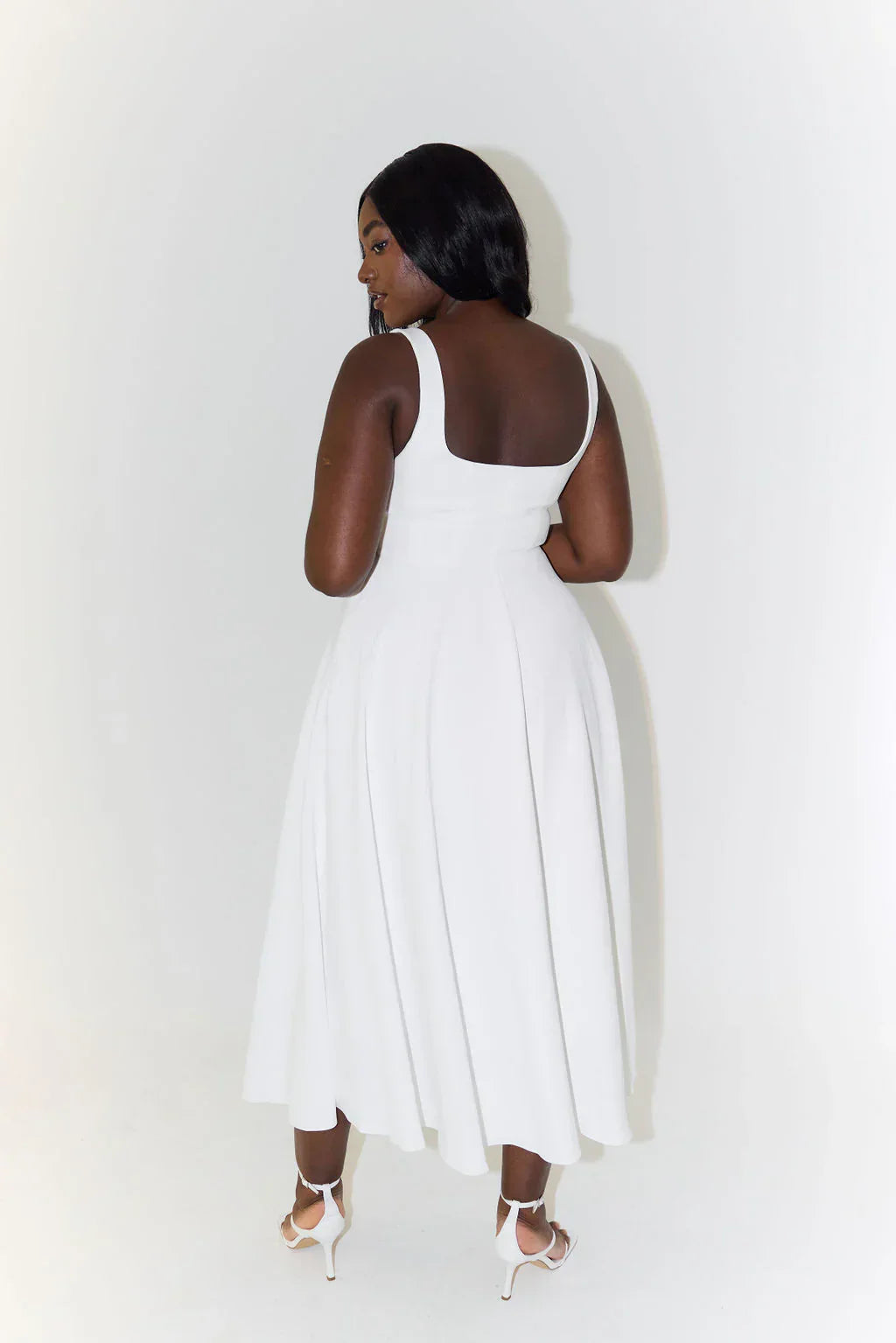 HIGH WAIST SQUARE NECK MIDI DRESS